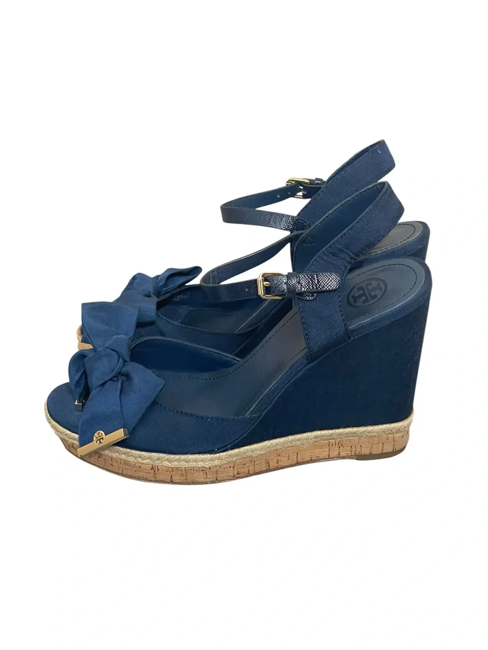 Tory Burch Penny Bow Platform Wedge Sandals Ankle Strap Buckle Women Shoes 10M